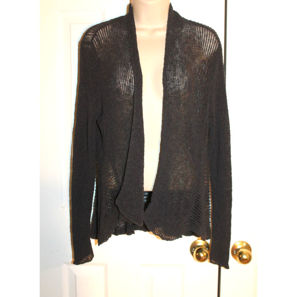 Eileen Fisher Charcoal Linen Blend Fishnet Cardigan sz M - Picture 1 of 3